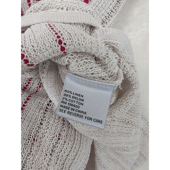 Per Se Carlisle Open Knit Top Womens L Beige Red Short Sleeve Career Casual - Picture 7 of 10